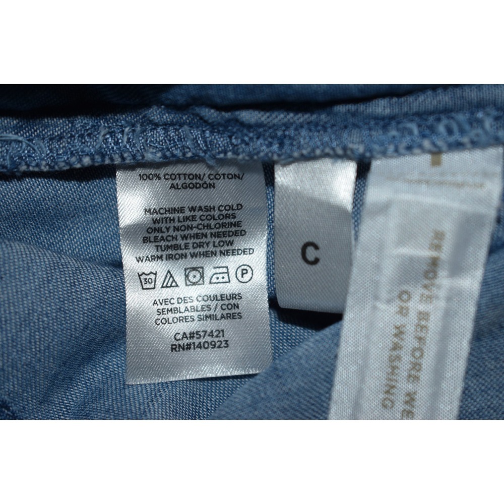 Loft‎ MEDIUM Denim Chambray Blue Shirt Dress Chest Pockets Long Slv 100% Cotton - Picture 14 of 16